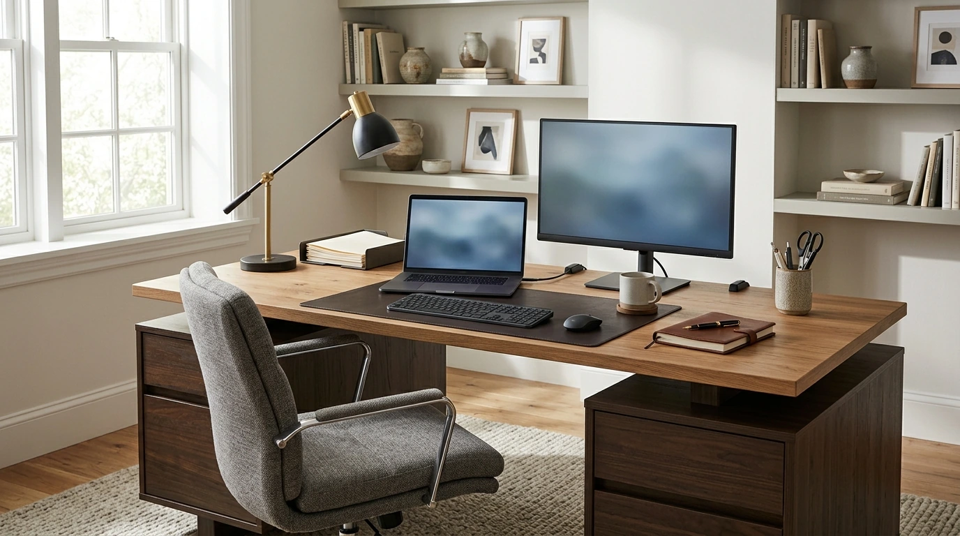 62-Inch Double-Pedestal Executive Desk, Natural Top